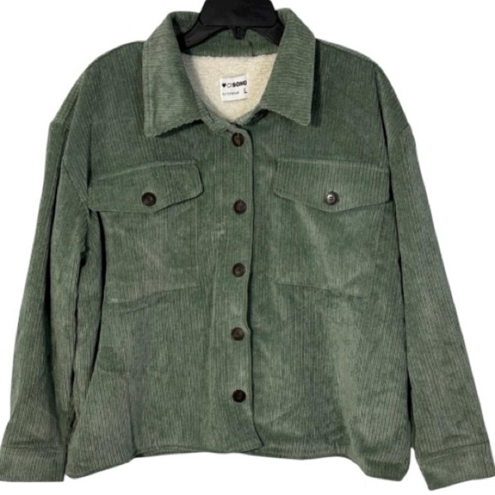 CIsono Shacket‎ Green Corduroy Utility Fleece Lined in Size L  NWT